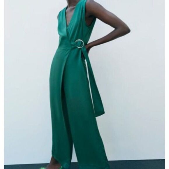 Zara Womens Satin Effect Jumpsuit M Green 1971/171 NWT - Picture 3 of 5